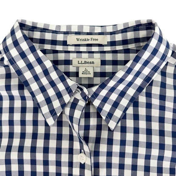 LL Bean Wrinkle-Free Pinpoint Oxford Shirt In Navy Plaid Check Women’s L - Picture 3 of 11